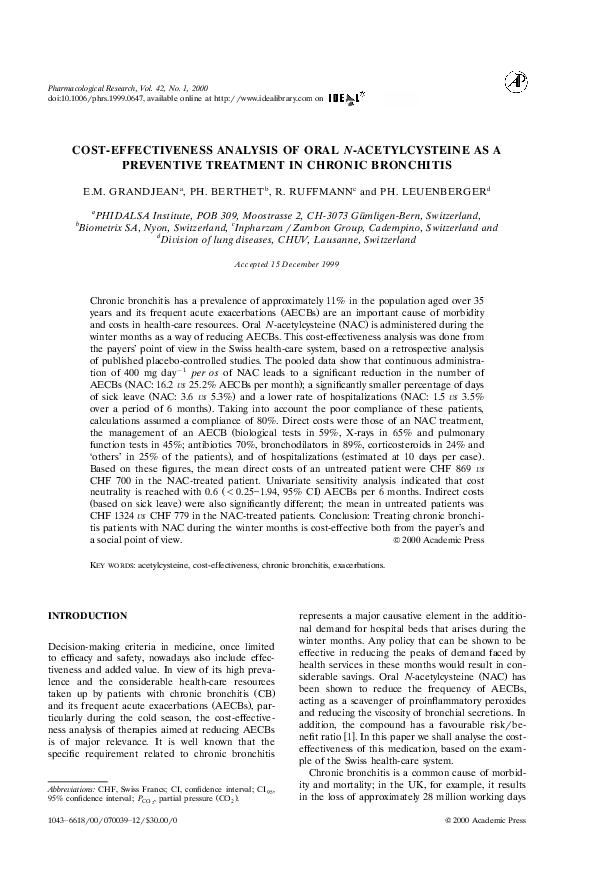(PDF) COST-EFFECTIVENESS ANALYSIS OF ORAL N -ACETYLCYSTEINE AS A ...
