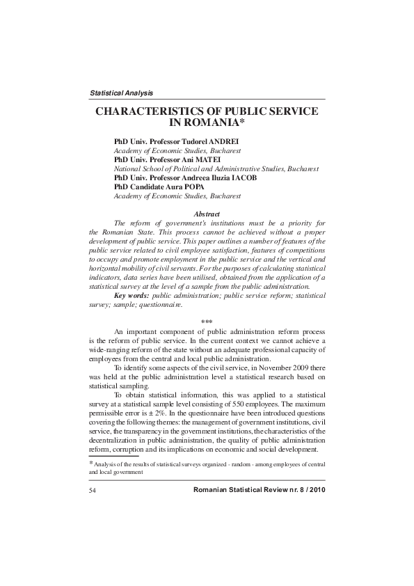  PDF Characteristics Of Public Service In Romania ANDREEA ILUZIA
