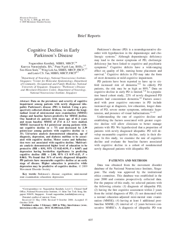 (PDF) Cognitive decline in early Parkinson's disease