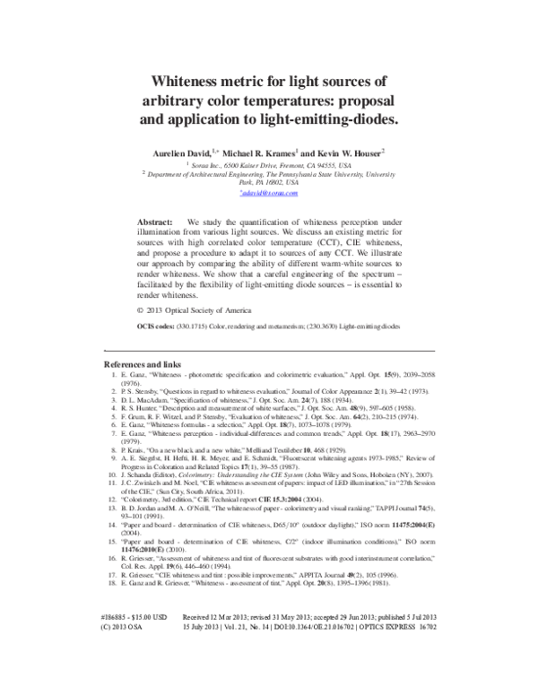 (PDF) Whiteness metric for light sources of arbitrary color ...