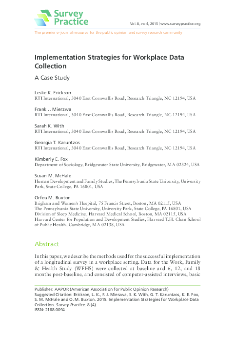 (PDF) Implementation Strategies for Workplace Data: A Case Study