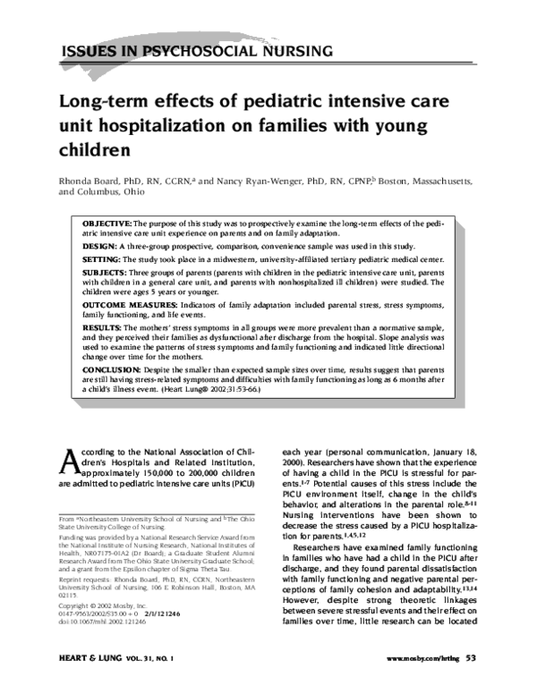 (PDF) Long-term effects of pediatric intensive care unit ...