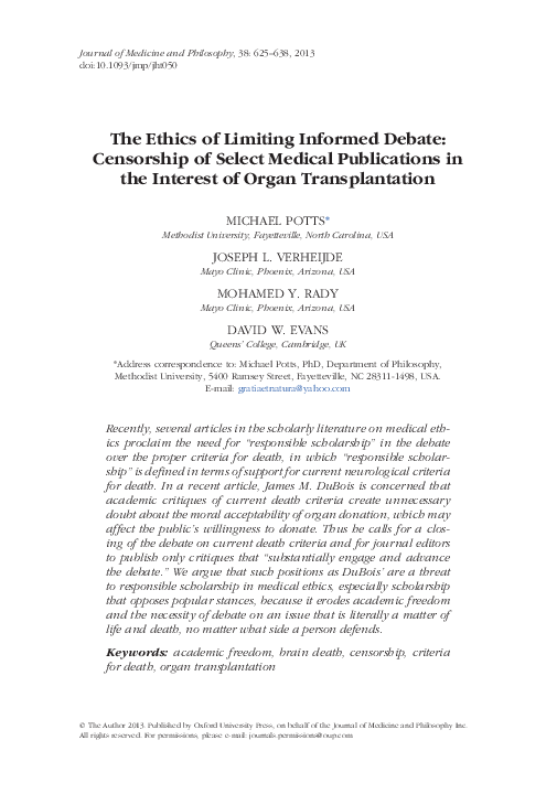 (PDF) The Ethics of Limiting Informed Debate: Censorship of Select ...