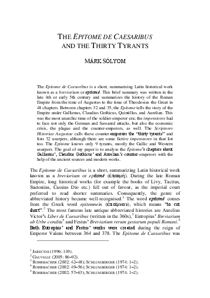 (PDF) The Epitome de Caesaribus and the Thirty Tyrants [English]