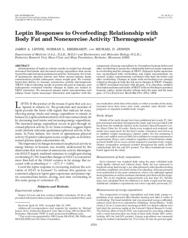 (PDF) Leptin Responses to Overfeeding: Relationship with Body Fat and ...