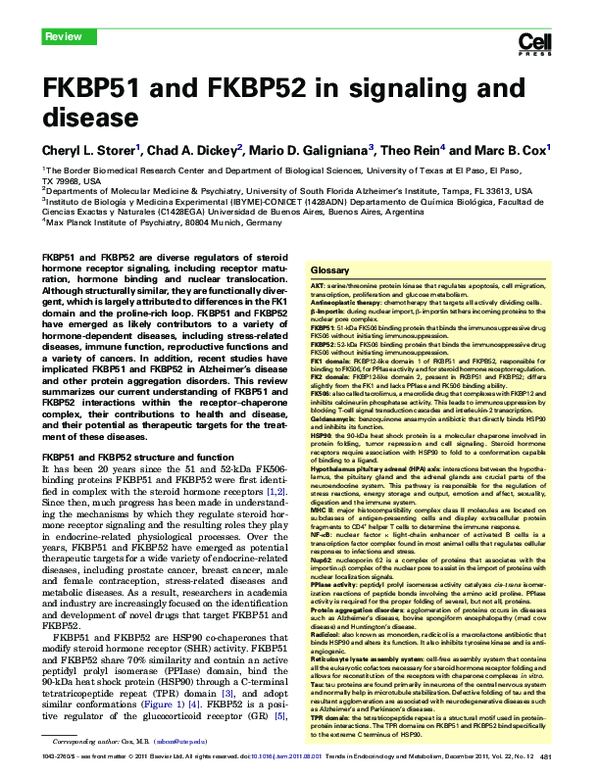 (PDF) FKBP51 and FKBP52 in signaling and disease