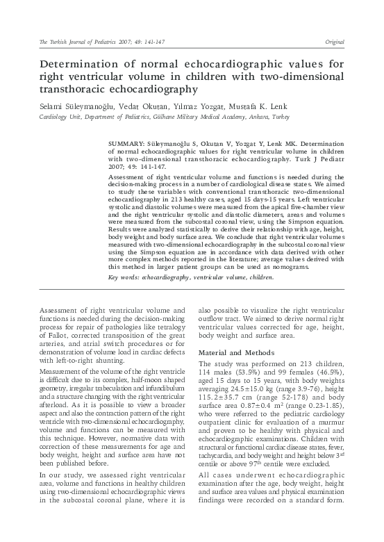 (PDF) Determination of normal echocardiographic values for right ...