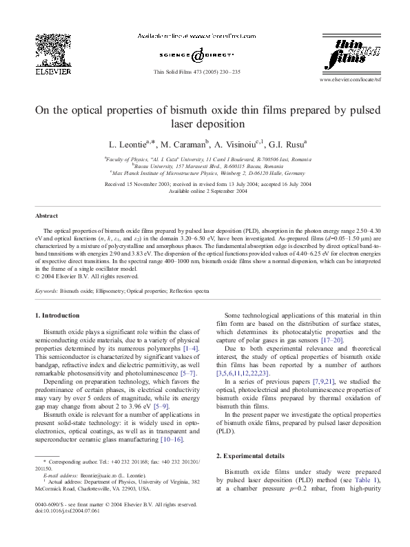 (PDF) On the optical properties of bismuth oxide thin films prepared by ...