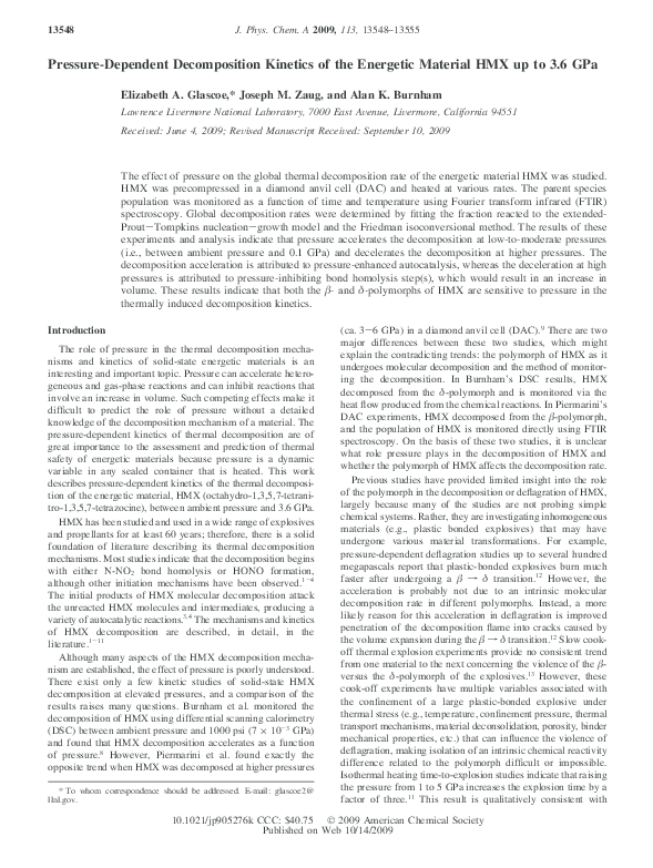 (PDF) Pressure-dependent decomposition kinetics of the energetic ...