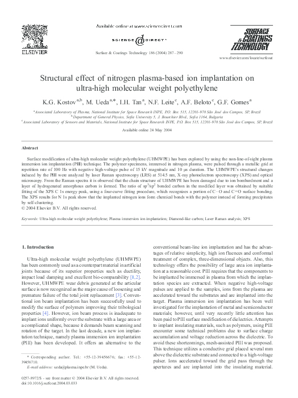 (PDF) Structural effect of nitrogen plasma-based ion implantation on ...