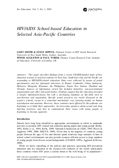 (PDF) HIV/AIDS school-based education in selected Asia-Pacific countries