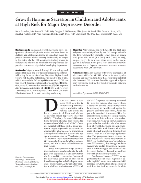 (PDF) Growth Hormone Secretion in Children and Adolescents at High Risk ...
