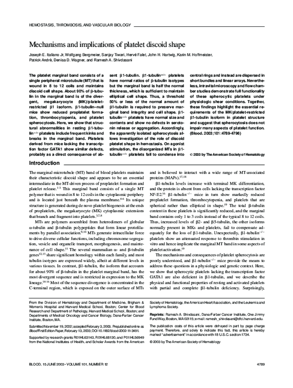 (PDF) Mechanisms and implications of platelet discoid shape