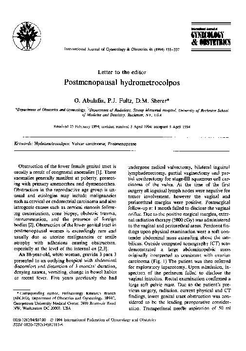 (PDF) Postmenopausal hydrometrocolpos