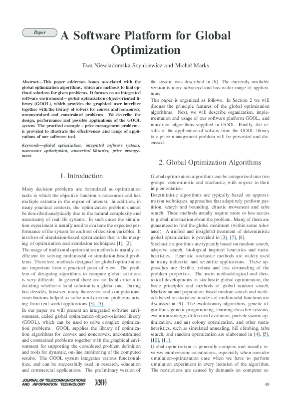 (PDF) A Software Platform for Global Optimization
