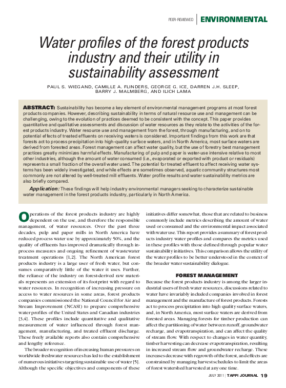 (PDF) Water profiles of the forest products industry and their utility ...