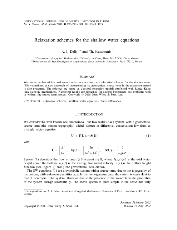 (PDF) Relaxation schemes for the shallow water equations