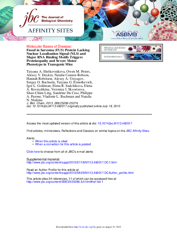(PDF) Fused in Sarcoma (FUS) Protein Lacking Nuclear Localization ...