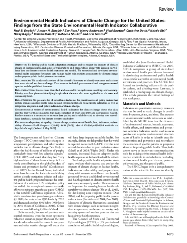(PDF) Environmental Health Indicators of Climate Change for the United ...