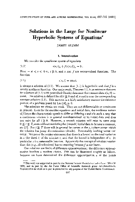 (PDF) Solutions in the large for nonlinear hyperbolic systems of equations