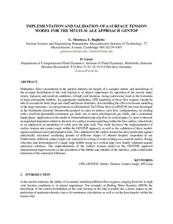 (PDF) Implementation and Validation of a Surface Tension Model for the ...