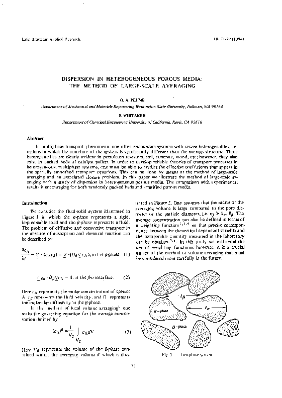 (PDF) Dispersion in heterogeneous porous media: the method of large ...