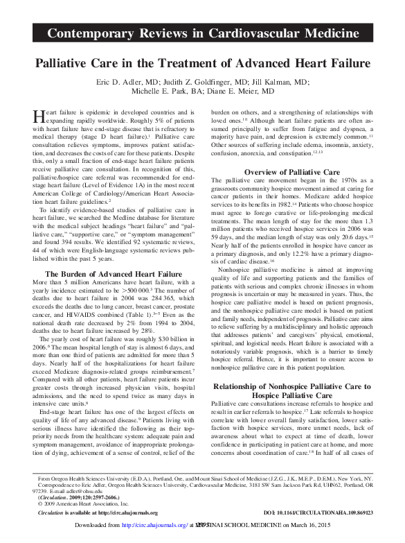 (PDF) Palliative Care in the Treatment of Advanced Heart Failure