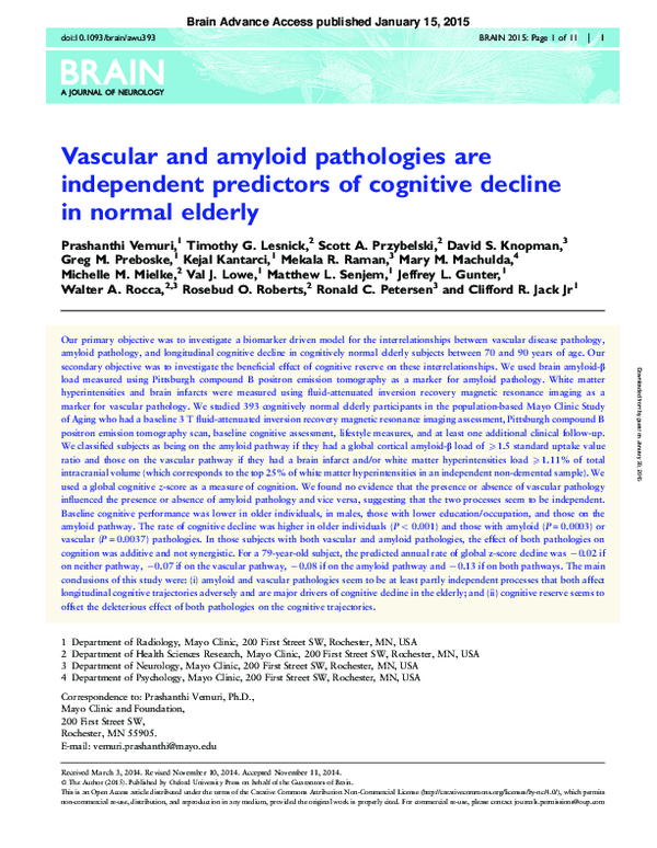 (PDF) Vascular and amyloid pathologies are independent predictors of ...