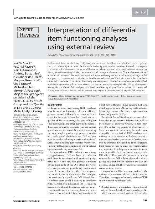(PDF) Interpretation of differential item functioning analyses using ...