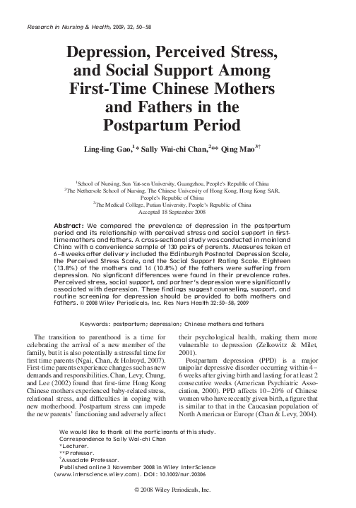 (PDF) Depression, perceived stress, and social support among first-time ...