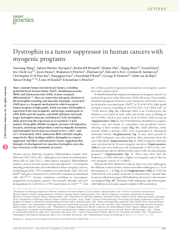 (PDF) Dystrophin is a tumor suppressor in human cancers with myogenic ...