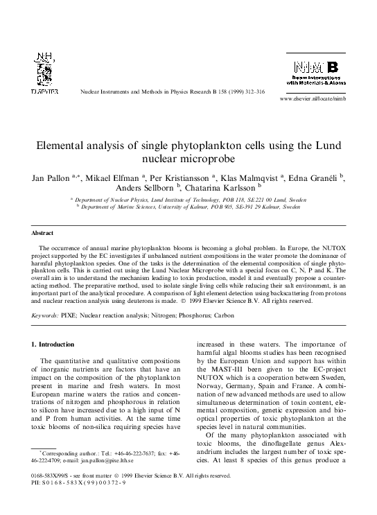 (PDF) Elemental analysis of single phytoplankton cells using the Lund ...