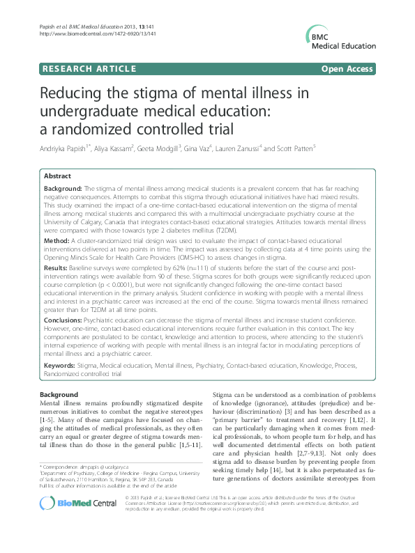(PDF) Reducing the stigma of mental illness in undergraduate medical ...