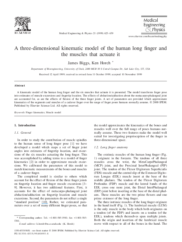 (PDF) A threedimensional kinematic model of the human long finger and