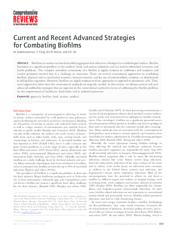 (PDF) Current and Recent Advanced Strategies for Combating Biofilms