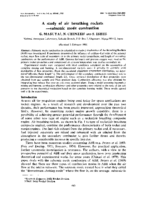 (PDF) A study of air breathing rockets—Subsonic mode combustion
