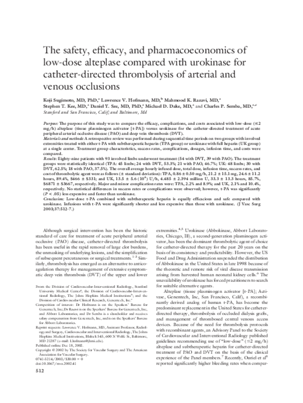 (PDF) The safety, efficacy, and pharmacoeconomics of lowdose alteplase