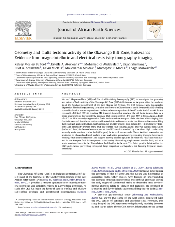 (PDF) Geometry and faults tectonic activity of the Okavango Rift Zone ...
