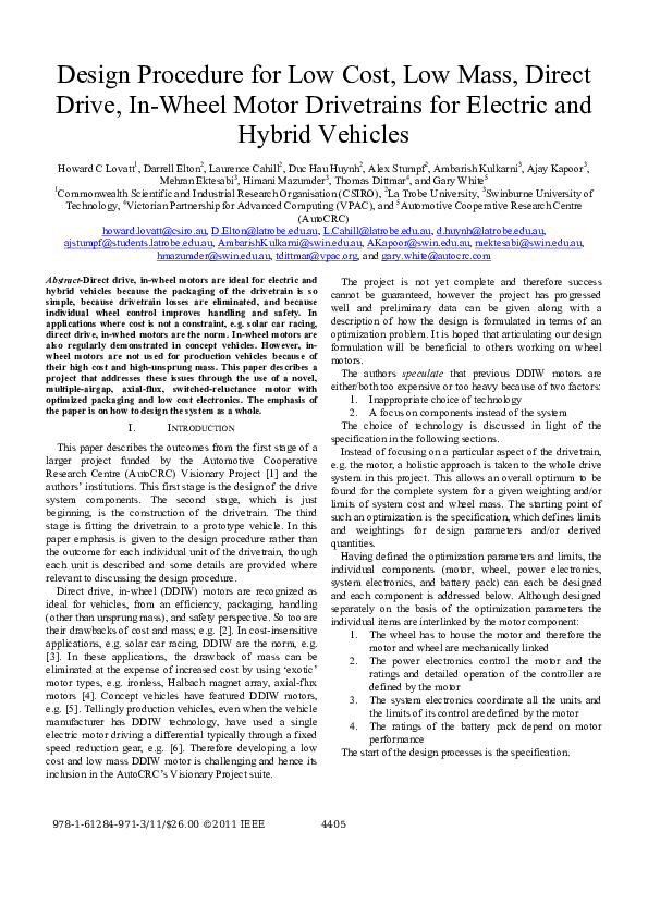(PDF) Design procedure for low cost, low mass, direct drive, in-wheel ...