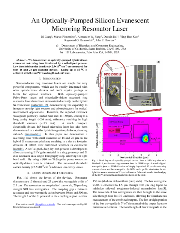 (PDF) An opticallypumped silicon evanescent microring resonator laser