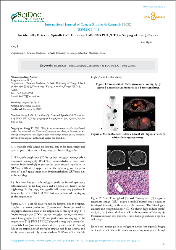 (PDF) Incidentally Detected Spindle Cell Tumor on F18 FDG PET/CT for Staging of Lung Cancer