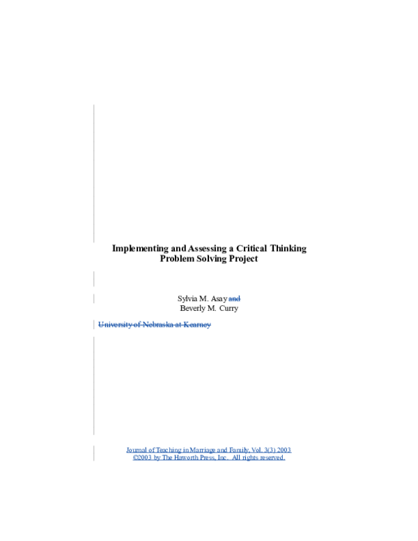 (DOC) Implementing and Assessing a Critical Thinking Problem Solving ...