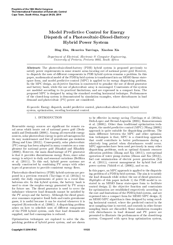 (PDF) Model Predictive Control for Energy Dispatch of a Photovoltaic ...