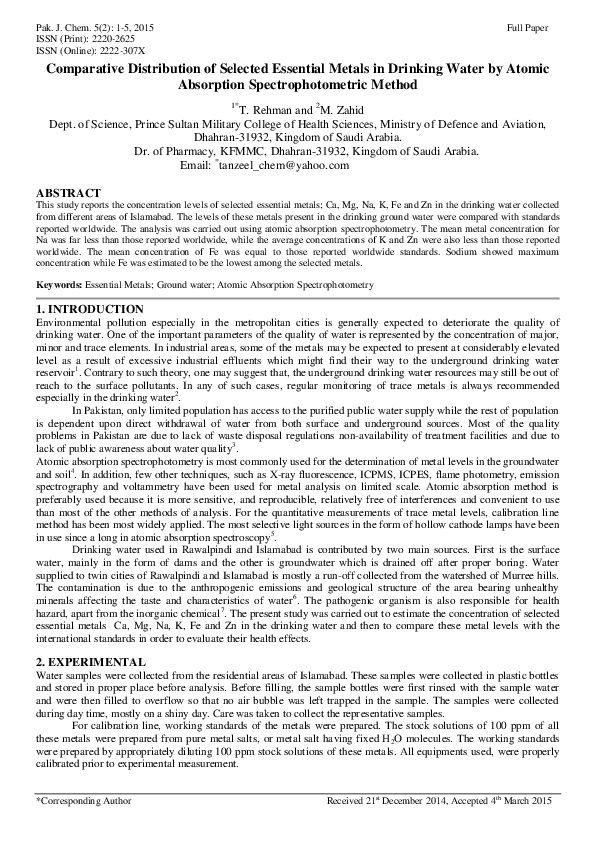 (PDF) Comparative Distribution of Selected Essential Metals in Drinking ...