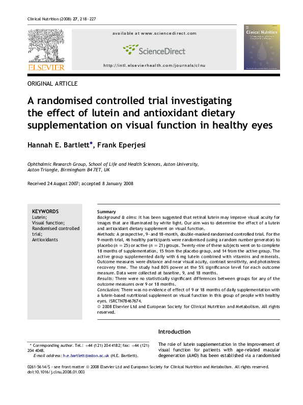 (PDF) A randomised controlled trial investigating the effect of lutein