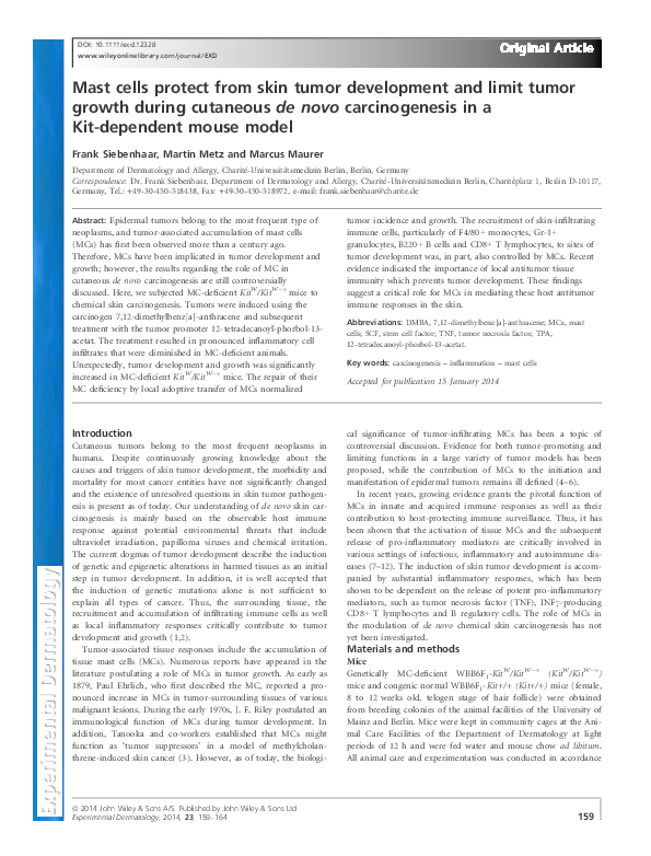 (PDF) Mast cells protect from skin tumor development and limit tumor ...