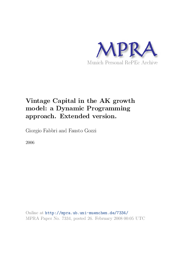 (PDF) Vintage Capital in the AK Growth Model A Dynamic Programming