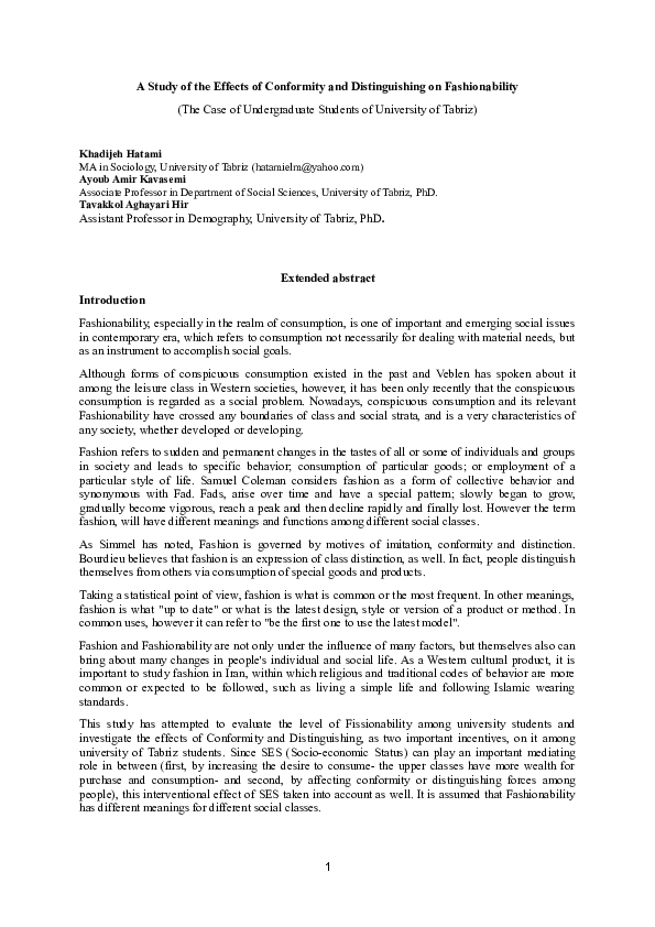 (DOC) A Study of the Effects of Conformity and Distinguishing on ...