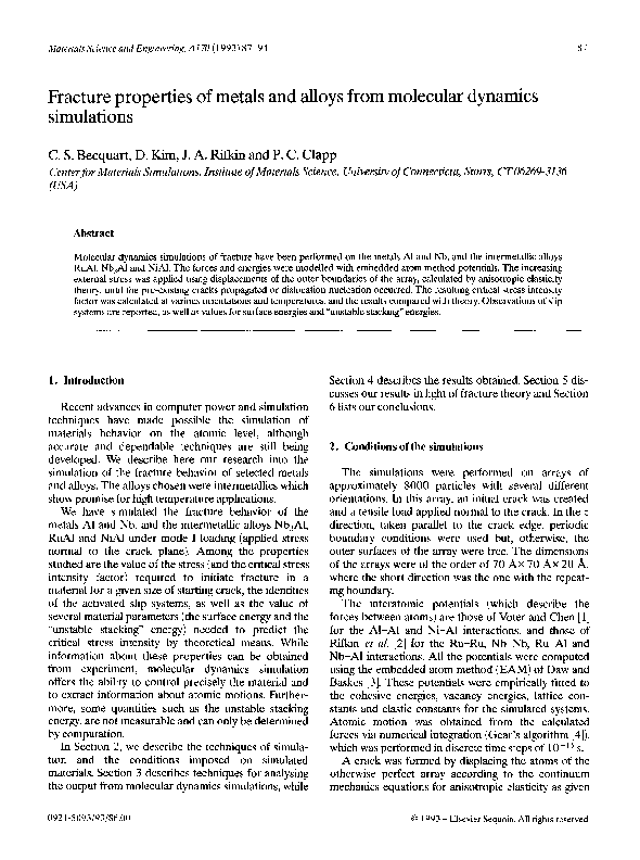 (PDF) Fracture properties of metals and alloys from molecular dynamics ...