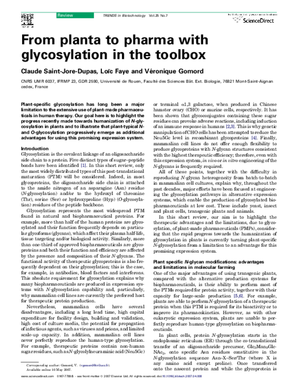 (PDF) From planta to pharma with glycosylation in the toolbox